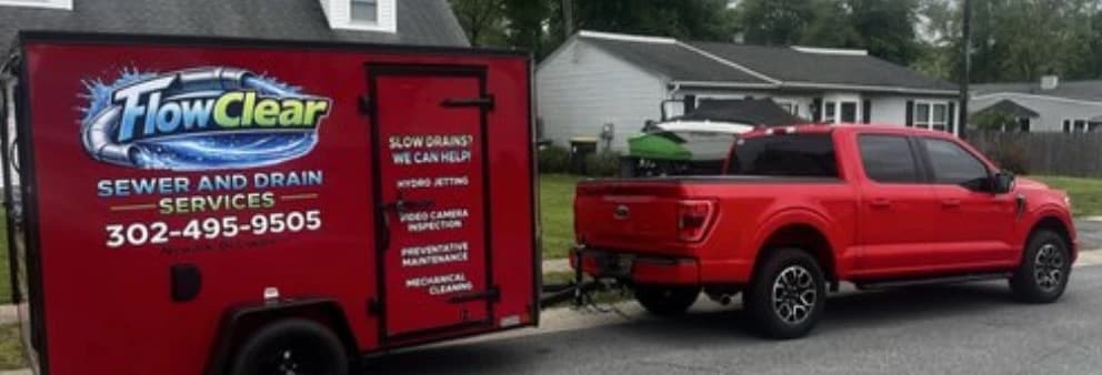 FlowClear sewer and drain service trailer and truck